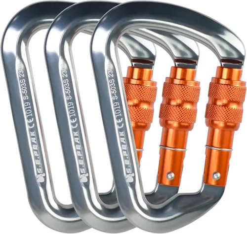 Miniatura 11 de SEPEAK UIAA - Mosquetón de escalada con bloqueo de 30 kN, clip profesional para puerta de tornillo resistente para escalada al aire libre