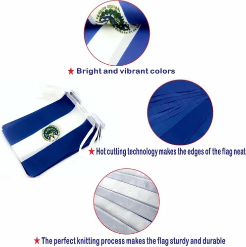 Miniatura 3 de Paquete de 2 banderines de la bandera de El Salvador – Mini banderín salvadoreño pequeño para decoración interior y exterior