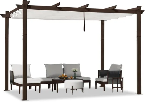 Miniatura 24 de PURPLE LEAF Pérgola Retráctil de 10' x 13' para Exteriores de Aluminio Blanco con Toldo de Sombra para Patio Refugio Moderno Marrón para Jardín