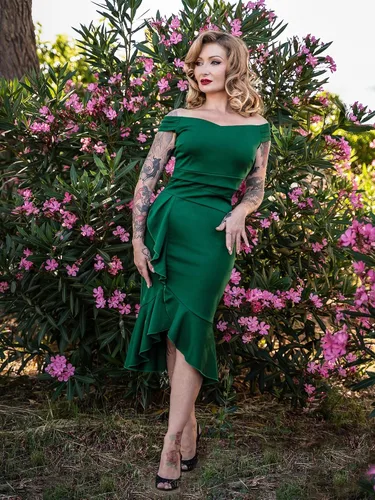 Miniatura 3 de Knitee Vestido formal de noche con cuello en V y volantes y cintura plisada para mujer