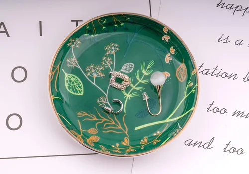 Miniatura 2 de Goporcelain Bandeja de Joyería para Anillos, Plato de Cerámica Boho Decorativo, Organizador de Baratija para Anillos, Pendientes, Collares, Pulsera