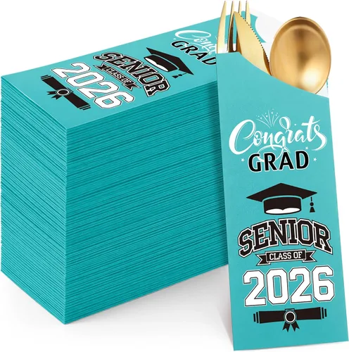 Miniatura 11 de Ireer 100 bolsas de papel para cubiertos de papel, fundas para utensilios de cocina para fiesta de graduación, decoración de mesa de centro de mesa