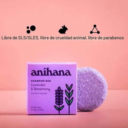 Miniatura 5 de ANIHANA Barra de champú para cabello fino y graso que da volumen al cabello y cuerpo aspecto saludable natural y brillo sin parabenos, lavanda