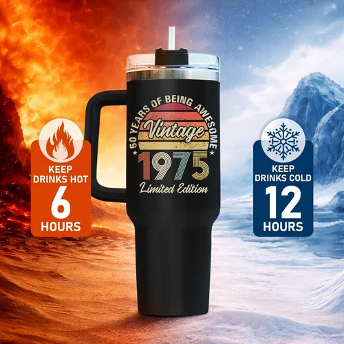 Miniatura 5 de 34HD Regalos de cumpleaños para el Día del Padre, de parte de su hija o hijo, taza de viaje aislada para 50 cumpleaños, clásico de 40 onzas con asa