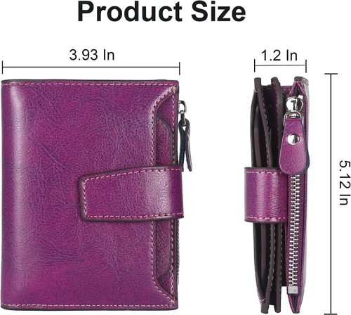 Miniatura 5 de Lavemi Pequeña cartera compacta para mujer, con bloqueo RFID, de piel auténtica, plegable, con ventanas de identificación