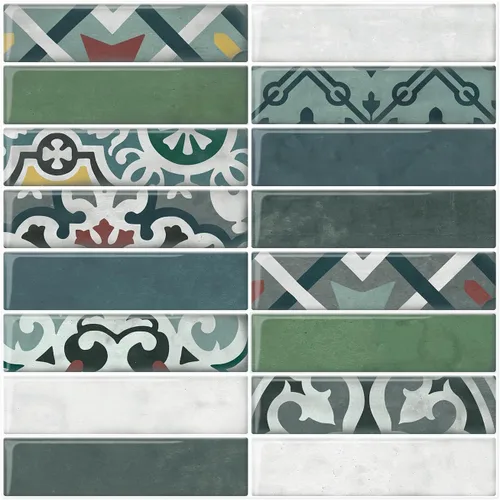 Miniatura 12 de Azulejos de metro verde pavo real de 10 hojas para despegar y pegar, azulejos autoadhesivos 3D para cocina, baño, azulejos de mosaico adhesivo de 12