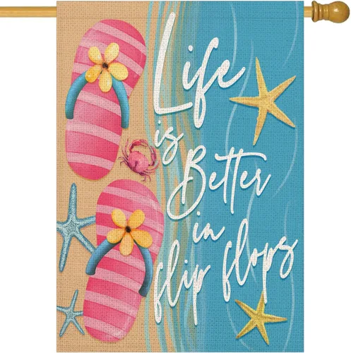 Miniatura 9 de Bandera de geranio para casa de primavera y verano, arpillera de doble cara, abejas florales rojas con cita para el hogar, bandera decorativa