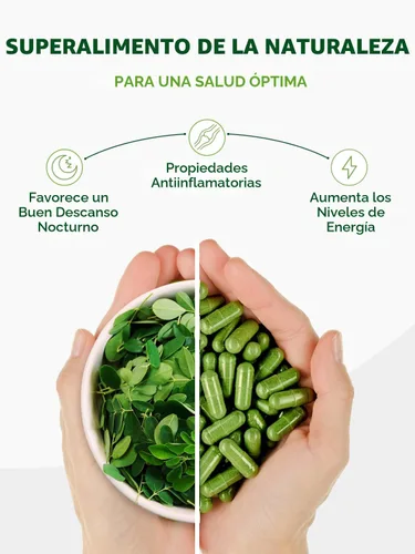 Miniatura 8 de PURA VIDA MORINGA Cápsulas de polvo de Moringa de origen único orgánico. Hoja pura de Moringa. Energía, metabolismo y apoyo inmunológico. 120