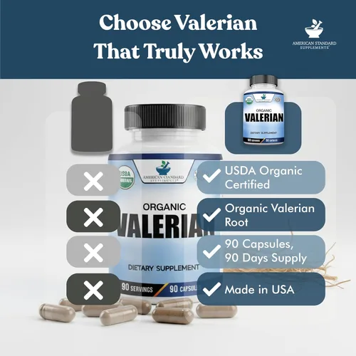Miniatura 4 de American Standard Supplements Valeriana orgánica: vegana, sin gluten, sin OMG, 90 cápsulas, 90 porciones