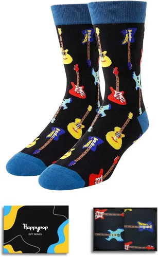 HAPPYPOP Regalos de notas musicales para hombres, calcetines novedosos para piano de guitarra, regalos de batería para amantes de la música