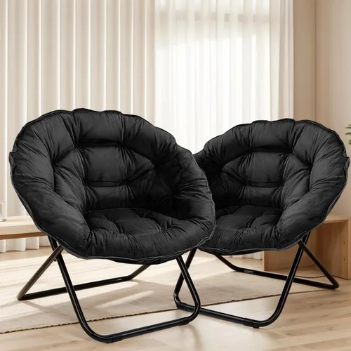 Miniatura 8 de Grezone Silla plegable con platillo, silla de luna perezosa de gran tamaño con marco de metal, cómodas sillas de dormitorio para dormitorio, sala