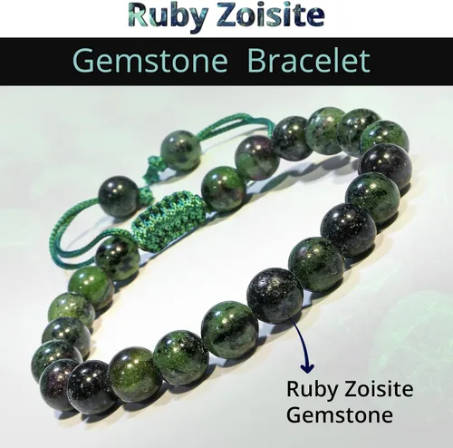 Miniatura 38 de Adjustable Crystal Bracelet – Gemstone Bead Bracelet with Adjustable Macrame String – Chic Gemstone Bracelet for Men and Women – 8mm Round Healing