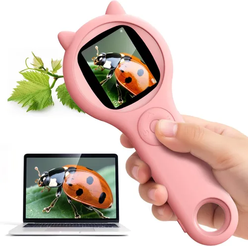 Miniatura 16 de Microscopio de exploración al aire libre para niños, microscopio digital portátil 500X con pantalla IPS de 2 pulgadas, juguete STEM de viaje de Azul