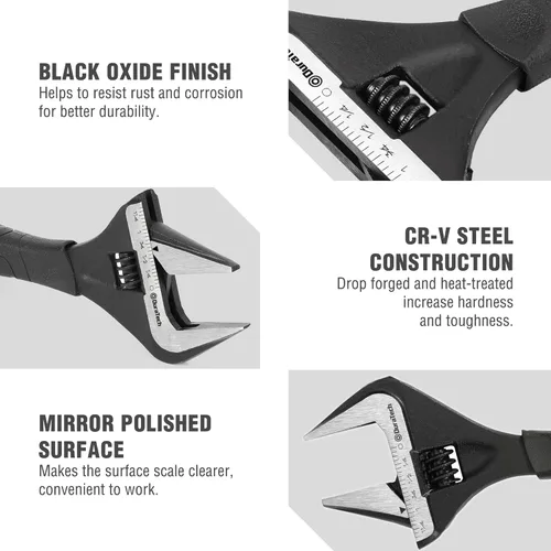 Miniatura 5 de DURATECH Llave ajustable de 8 pulgadas, llave de fontanería de mandíbula ancha con acabado de óxido negro, acero CR-V, escala marcada en SAE