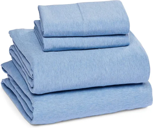 Miniatura 7 de Amazon Basics Cotton Jersey - Juego de sábanas de 4 piezas, tamaño King, color azul cambray, sólido Chambray