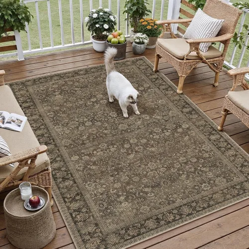 Miniatura 72 de HUGEAR 8x10 Alfombras lavables a máquina color marrón para pasillo, alfombra grande de área interior, alfombra de acento floral, alfombra de pelo