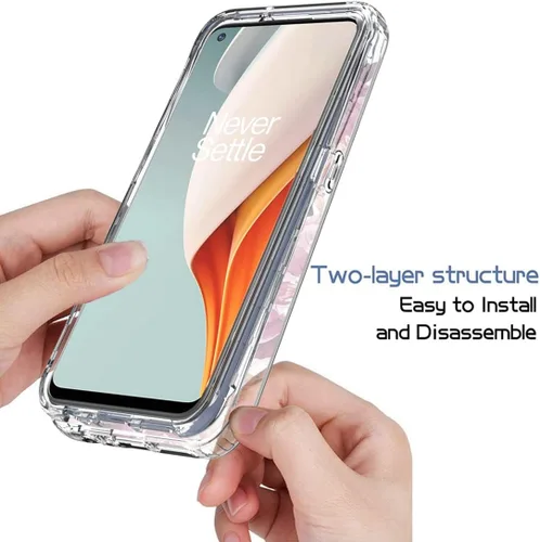 Miniatura 4 de Funda para OnePlus Nord N100 BE2013 con protector de pantalla de vidrio templado, lindo patrón floral transparente de cuerpo completo protector