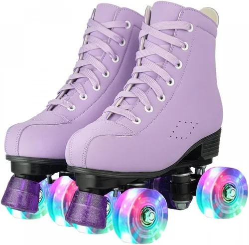 Miniatura 7 de YYW - Patines de ruedas de caña alta para mujer y niñas - Patines clásicos de doble fila para principiantes, para interiores y exteriores