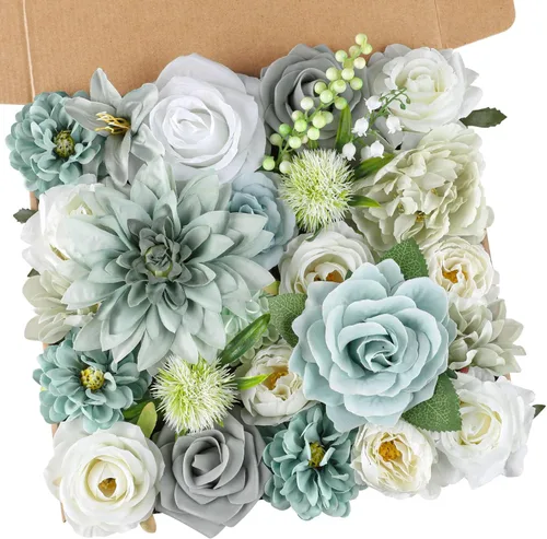 Miniatura 9 de AmyHomie - Juego de flores artificiales blancas, mezcla de seda, peonía, rosa, hortensia, margarita, con tallo, para bricolaje, centros de mesa