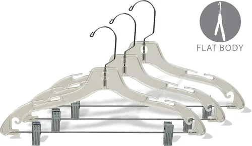 Miniatura 2 de Percha de plástico transparente junior con almohadillas ajustables, caja de 100 perchas planas de 14 pulgadas que ahorran espacio con muescas