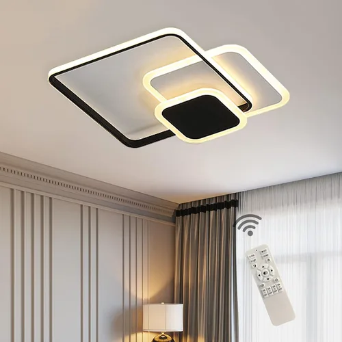 Miniatura 10 de Lámpara de techo LED moderna, lámpara de techo de montaje empotrado de 50 W, lámpara de techo cuadrada geométrica dorada para sala de estar