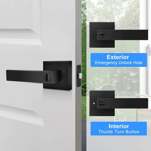 Miniatura 4 de Manija de puerta de privacidad, paquete de 10 manijas de puerta color negro mate, perilla de puerta interior sin llave con cerradura para dormitorio