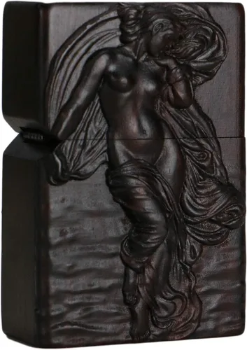 Miniatura 33 de Carcasa exterior tallada en madera negra de ébano natural para kit de inserción Zippo (Kwan Yin Goddess Dragon Phoenix)