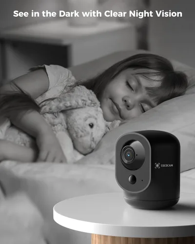 Miniatura 6 de COCOCAM Cámara de seguridad interior con vista panorámica/inclinación 2K con batería de 5200mAh, cámara WiFi, inalámbrica para monitor de Negro