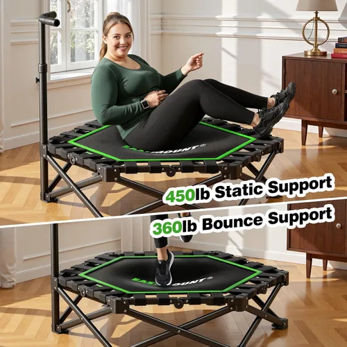 Miniatura 3 de East Mount Mini trampolín plegable para interiores, trampolín plegable para adultos con asas, rebote de ejercicio, trampolín pequeño para adultos