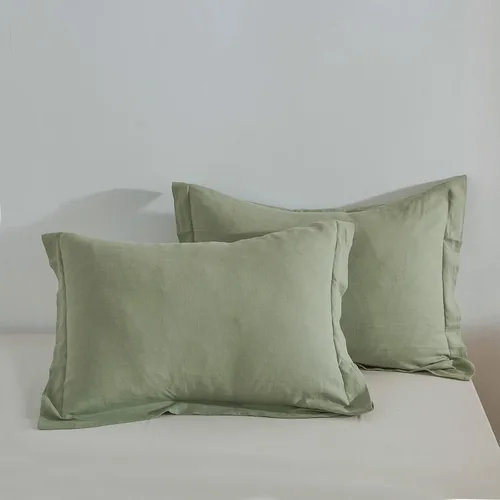 Miniatura 16 de Simple&Opulence Juego de 2 fundas de almohada de lino 100% lino francés lavado, tamaño Queen - Fundas de almohada de color sólido bordado, suave