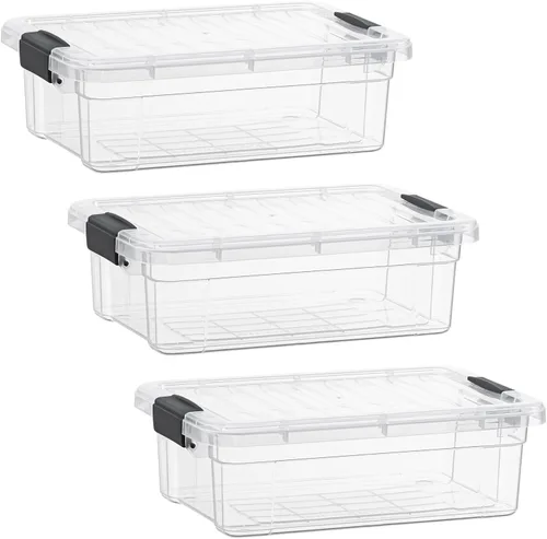 Superio Cajas de almacenamiento transparentes con tapas, contenedores de plástico de 2.5 cuartos de galón para organizar, cajas apilables, sin BPA,