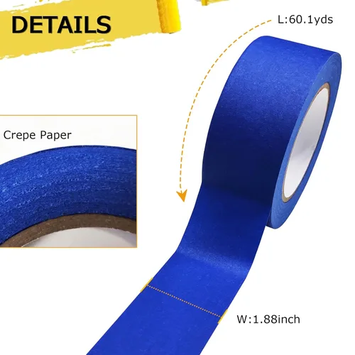 Miniatura 2 de Cintas de Pintores Profesionales de 2 Pulgadas de Ancho (1.88 pulg x 60.1 Yardas x 6 Rollos = 360.6 Yardas), Cinta de Enmascarar Azul, Cinta