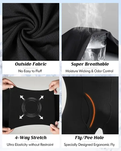 Miniatura 4 de romision 2 Pack Thermal Underwear for Men Long Johns Fleece Lined Hunting Gear Bottom Top Set Base Layer Cold Weather XS-4XL