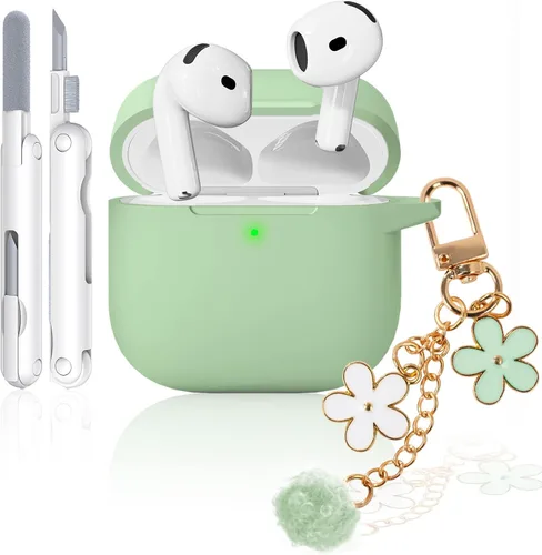 Miniatura 20 de Funda para AirPods Pro 2 con bonito llavero y bolígrafo de limpieza, funda de silicona suave para AirPods Pro de 2ª/1ª generación para mujeres