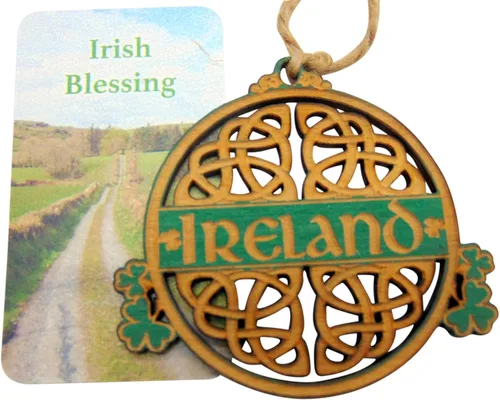 Miniatura 6 de Juego de adornos irlandeses de madera, decoración irlandesa hecha a mano con cuerda de cordel, diseño celta, recuerdo con tarjeta de bendición