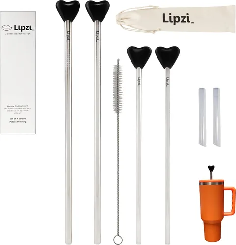Miniatura 7 de Lipzi - Paja telescópica de acero inoxidable - Paja antiarrugas compatible con vasos Stanley de 40 onzas - Punta de silicona ajustable para mantener