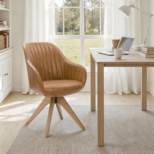 Miniatura 11 de Zouron Silla giratoria moderna de mediados de siglo con patas de metal dorado, silla de escritorio tapizada sin ruedas, silla de oficina lateral Oro