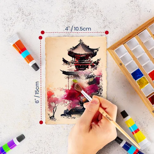 Miniatura 4 de Wanderings 300 g/m² Papel de acuarela hecho a mano grueso – 4x6 Papel vintage hecho a mano con borde engarzado – Papel antiguo prensado en frío