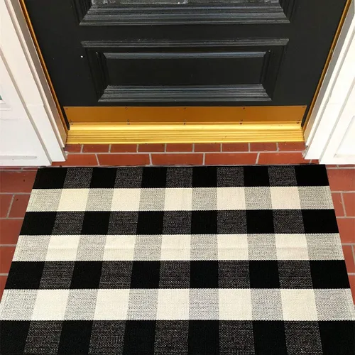 Miniatura 27 de Levinis - Alfombras de pasillo de cocina - Negras y blancas, cojín de sofá de celosía retro y alfombra de área - Alfombras lavables, tejidas a mano