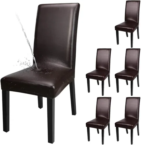 Miniatura 12 de YISUN Fundas para sillas de comedor, cuero sintético macizo, impermeable y resistente al aceite, elásticas, protectoras (negro, paquete de 4)