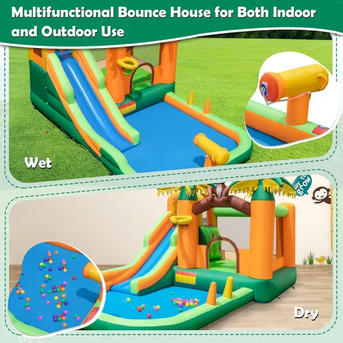 Miniatura 5 de BOUNTECH Tobogán acuático inflable, castillo de salto de parque acuático para niños con tobogán largo, piscina de salpicaduras, toboganes acuáticos