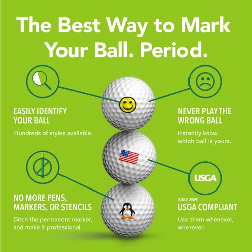 Miniatura 2 de Golfdotz - Marcadores de pelotas de golf novedosos que cumplen con las reglas de la USGA, calcomanías de pelotas de golf para marcar pelotas, no más