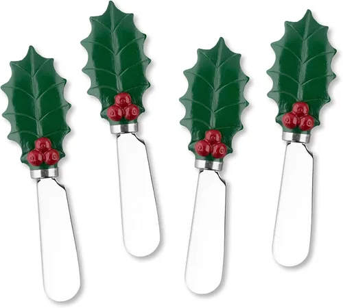 Miniatura 6 de UP Esparcidores de queso para árbol de Navidad, asas de resina pintadas a mano con cuchillas de acero inoxidable para untar queso crema