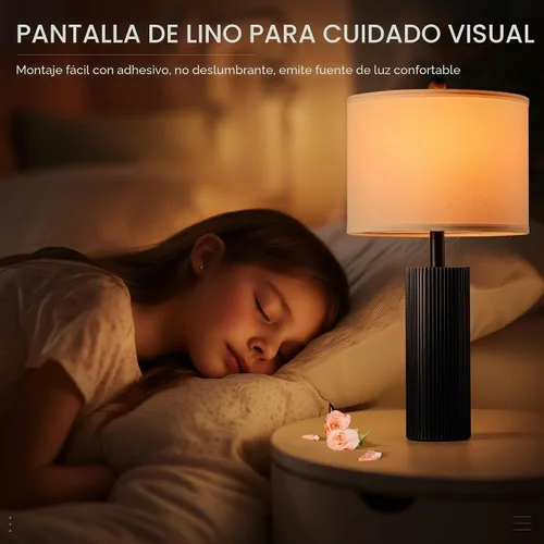 Miniatura 5 de Juego de 2 lámparas negras de 24.5 pulgadas, modernas lámparas de mesa para sala de estar con puertos USB C+A, lámparas táctiles creativas a rayas