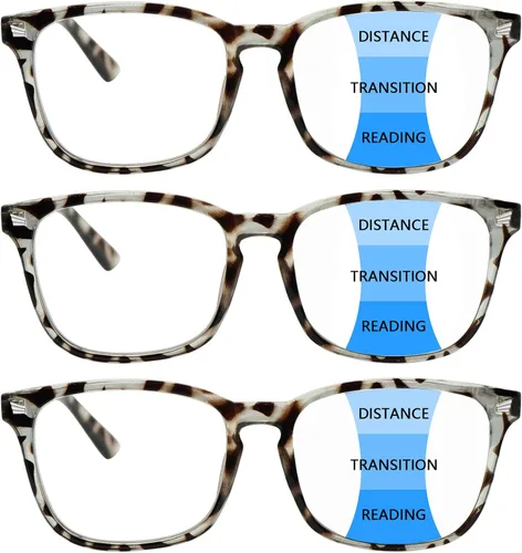 Miniatura 12 de Paquete de 3 gafas de lectura progresivas multifocales con bloqueo de luz azul para mujeres y hombres, gafas de computadora con bisagra de resorte 3