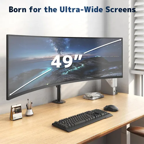Miniatura 2 de Brazo de monitor único para pantallas de hasta 49 pulgadas, soporte de montaje para monitor ultra ancho, perfil bajo