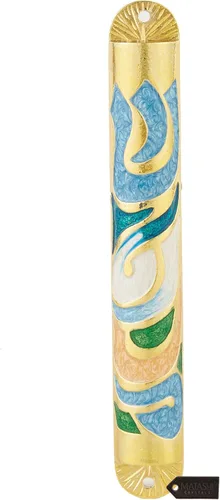 Miniatura 10 de Matashi Esmalte azul pintado a mano de 6 pulgadas Mezuzah adornado con espinilla hebrea, decoración de pared para puerta del hogar, decoración