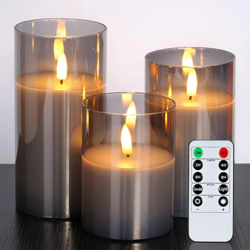 Miniatura 15 de Amagic Velas de cristal transparente sin llama que funcionan con pilas, temporizador, control remoto, velas LED de pilar, funcionan