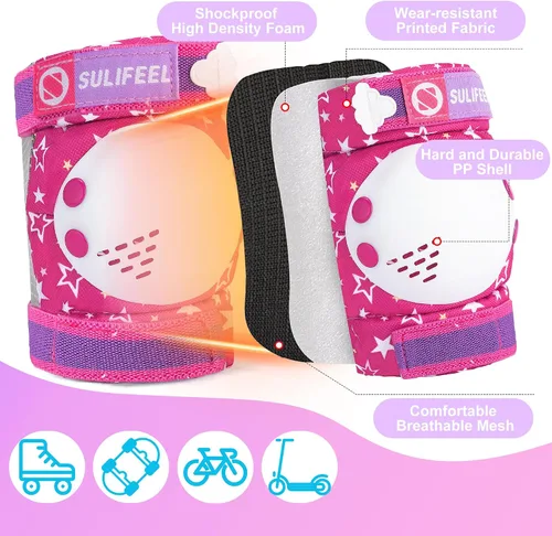 Miniatura 5 de SULIFEEL Patines de unicornio arcoíris para niños con equipo de protección ajustable, rosa, talla S, M