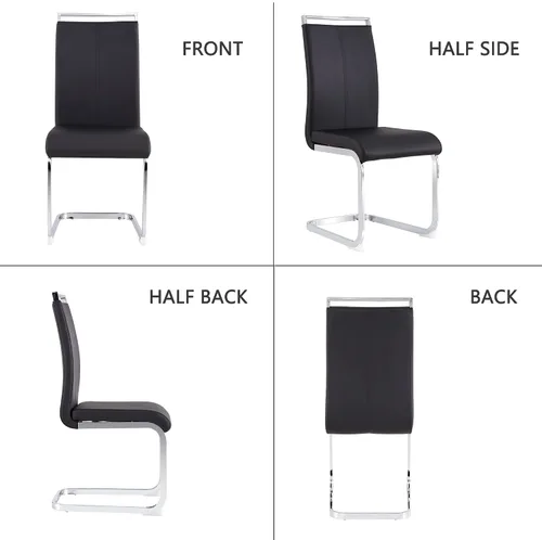 Miniatura 5 de gopop Juego de sillas de comedor, sillas modernas de metal con asiento acolchado de piel sintética, respaldo alto y patas cromadas resistentes